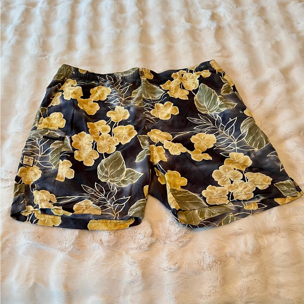 Tommy Bahama Black and Yellow Floral Board Shorts